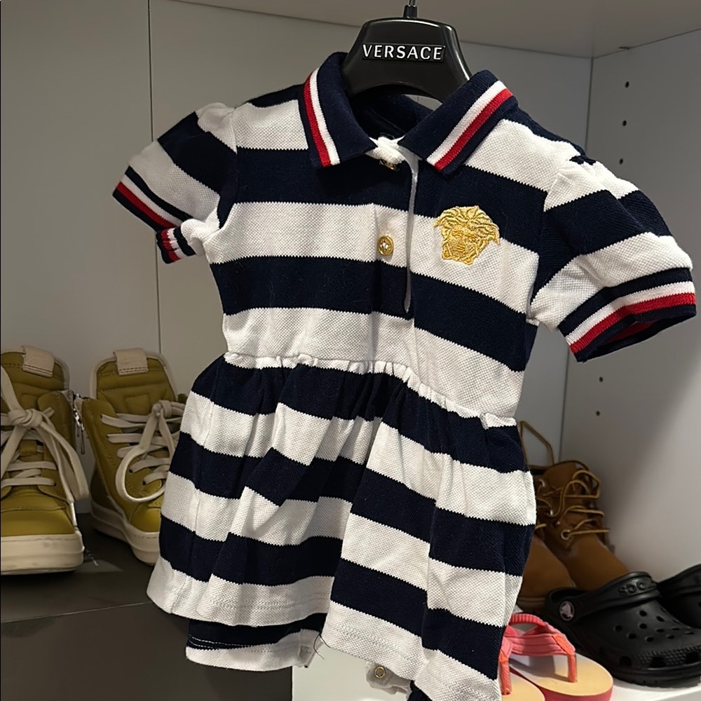Versace Kids Striped Navy and White Polo Dress